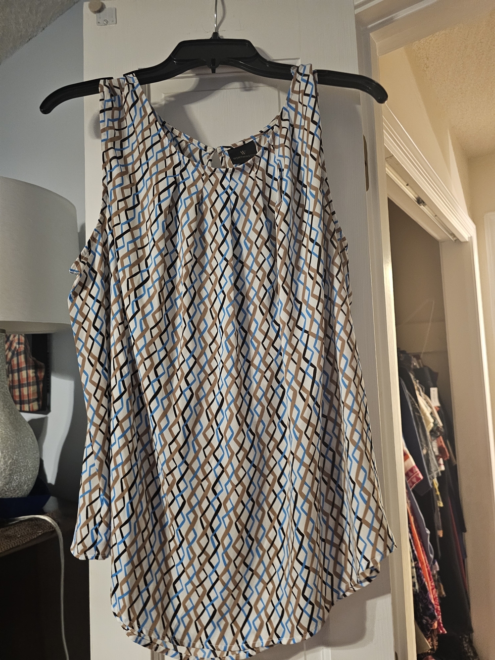 4/$25 Worthington Geometric Sleeveless Camisole - Blue, Brown & White
